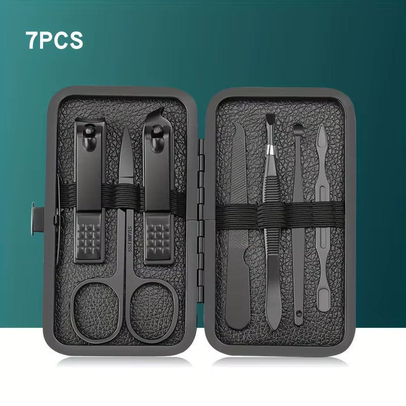 7/10/12/18/20/24PCS Set Professional Manicure Set Kits Stainless Steel Fingernail Toenail Clippers Set with Leather Portable