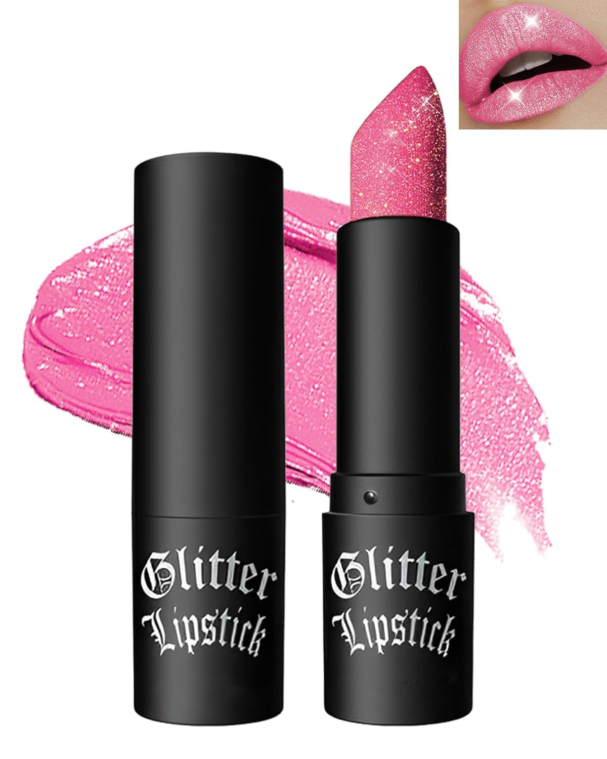 Glitzer-Lippenstift Rose, Diamond Metallic Funkelnder Matt Lippenstift, Wasserdichter Langanhaltender Glitter Lipgloss, Not-Stick Cup Shimmer Lip Tint Lipstick Make-Up, Geschenke Für Frauen-05 Pink