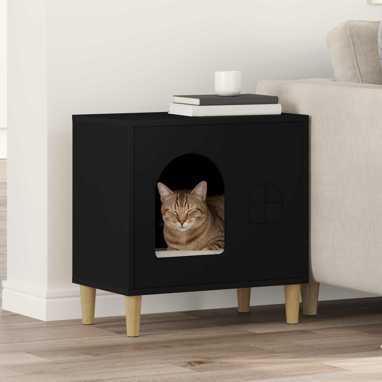 Katzenhaus Schwarz 51 X 30 X 52 Cm Holzwerkstoff
