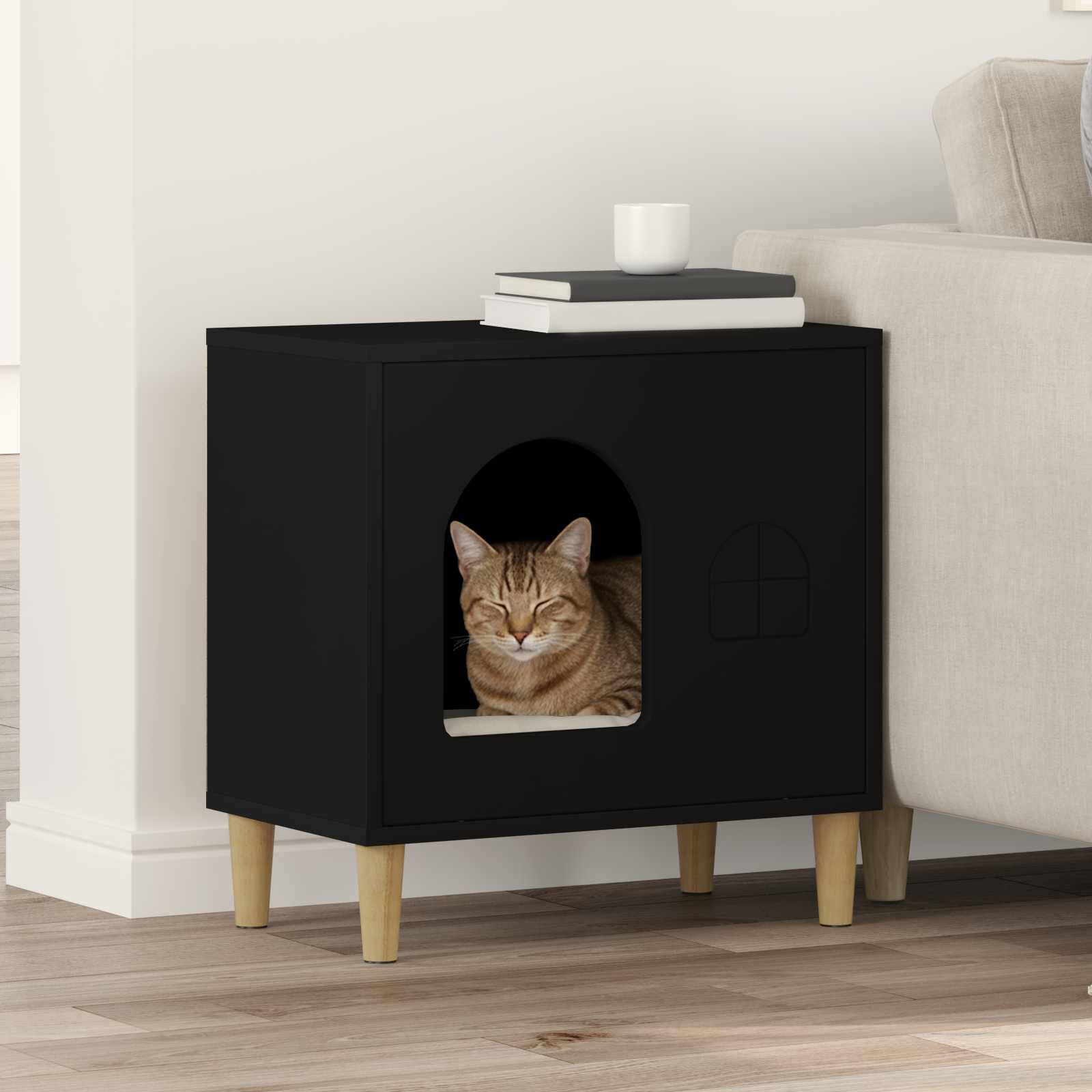 Katzenhaus Schwarz 51 X 30 X 52 Cm Holzwerkstoff