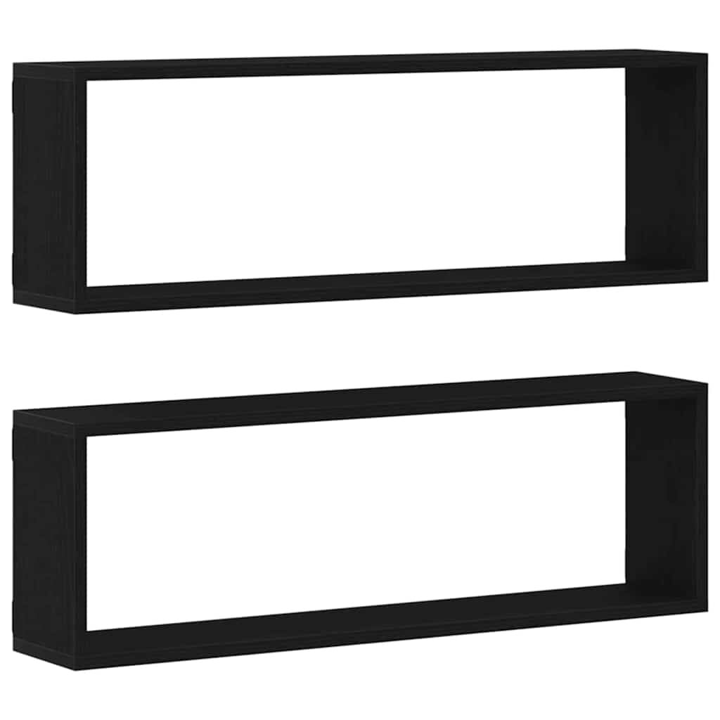 Wandregale Mit Regal 2 Pcs Schwarz Eichen-Optik 80 X 15 X 26 Cm