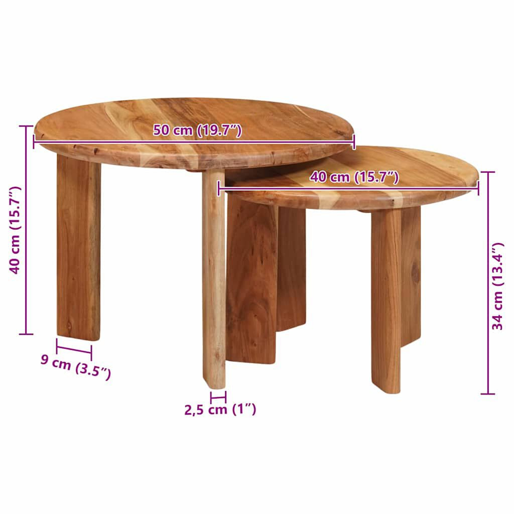 Nesting-Couchtische 2 Pcs Braun Massivholz Akazie