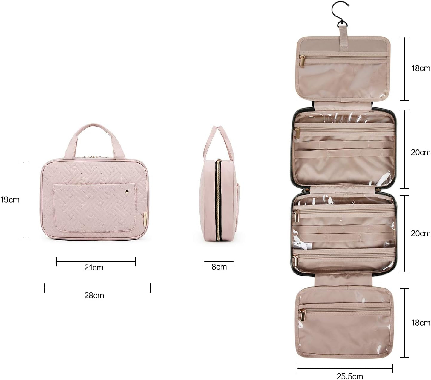 BAGSMART Kulturbeutel Kulturtasche Damen, Kulturtasche Zum Aufhängen, Toiletry Bag Kosmetiktasche Reise Waschtasche Transparent Für Makeup,Toilettenartikel (M-Rosa)