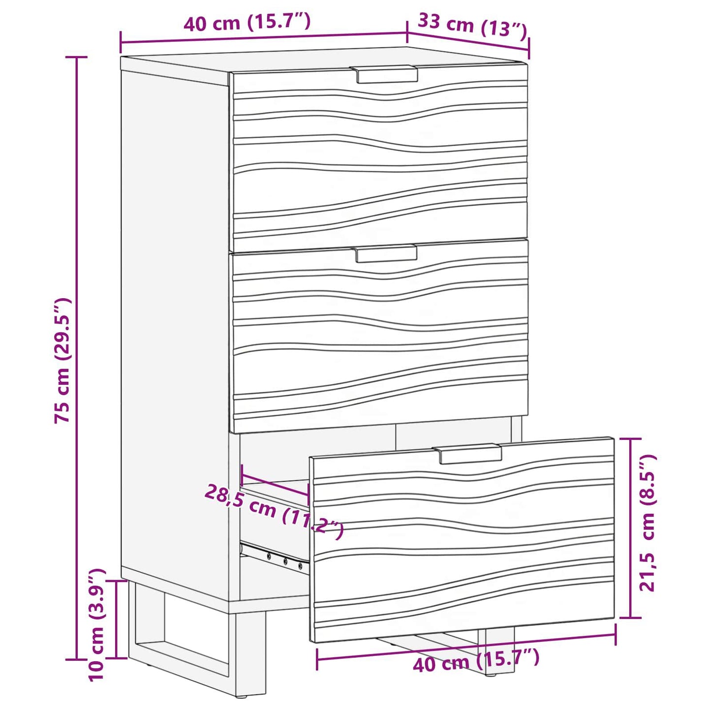 Sideboard Braun 40 X 33 X 75 Cm Massives Mangoholz