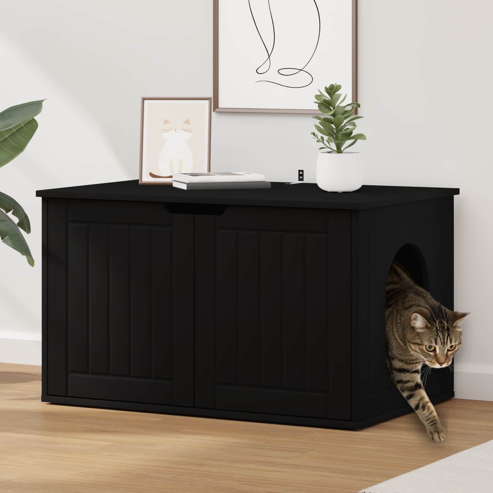 Katzenhaus Schwarz 85 X 55 X 50,5 Cm Holzwerkstoff