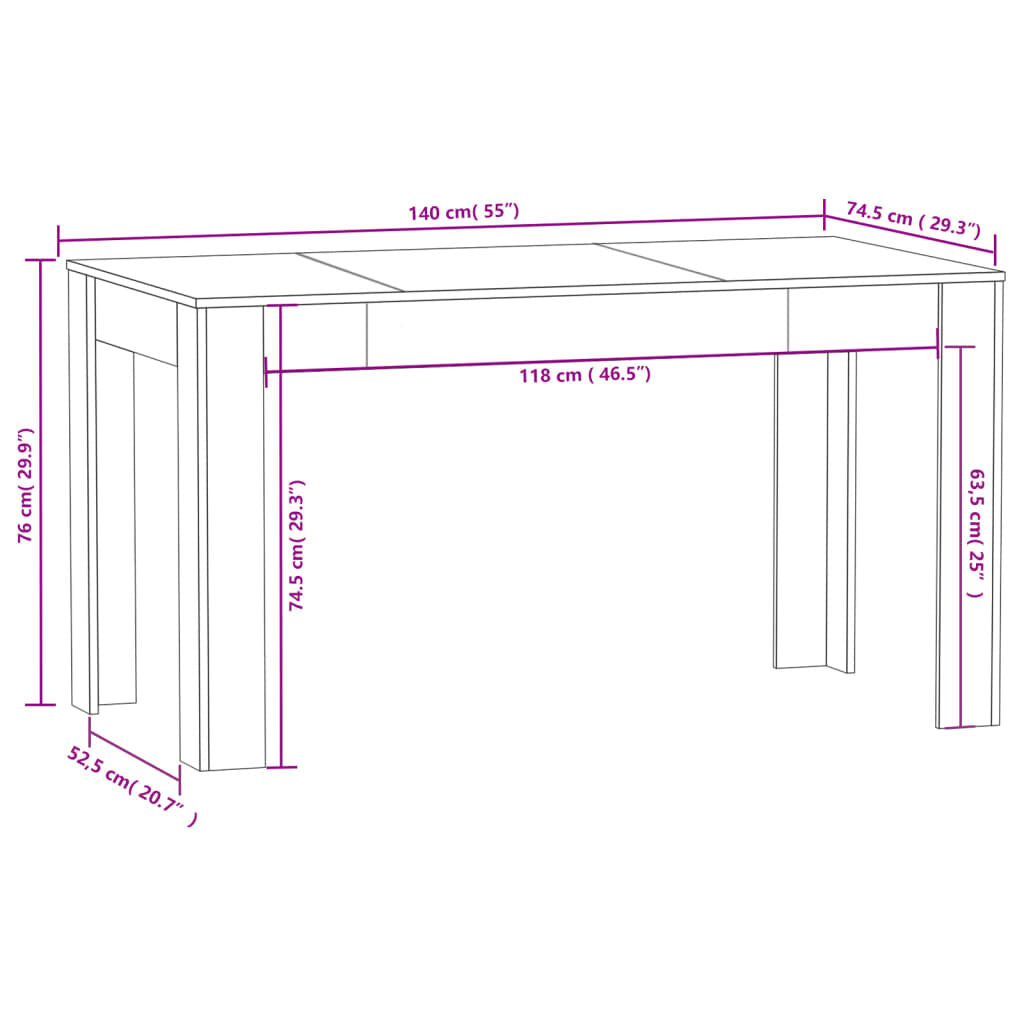 Esstisch Betongrau 140X74,5X76 Cm Holzwerkstoff