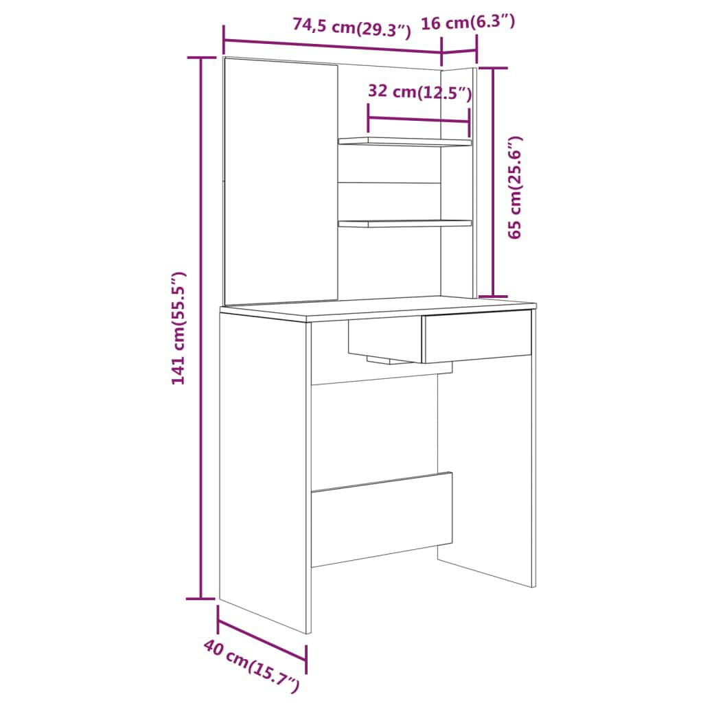 Schminktisch-Set Betongrau 74,5X40X141 Cm